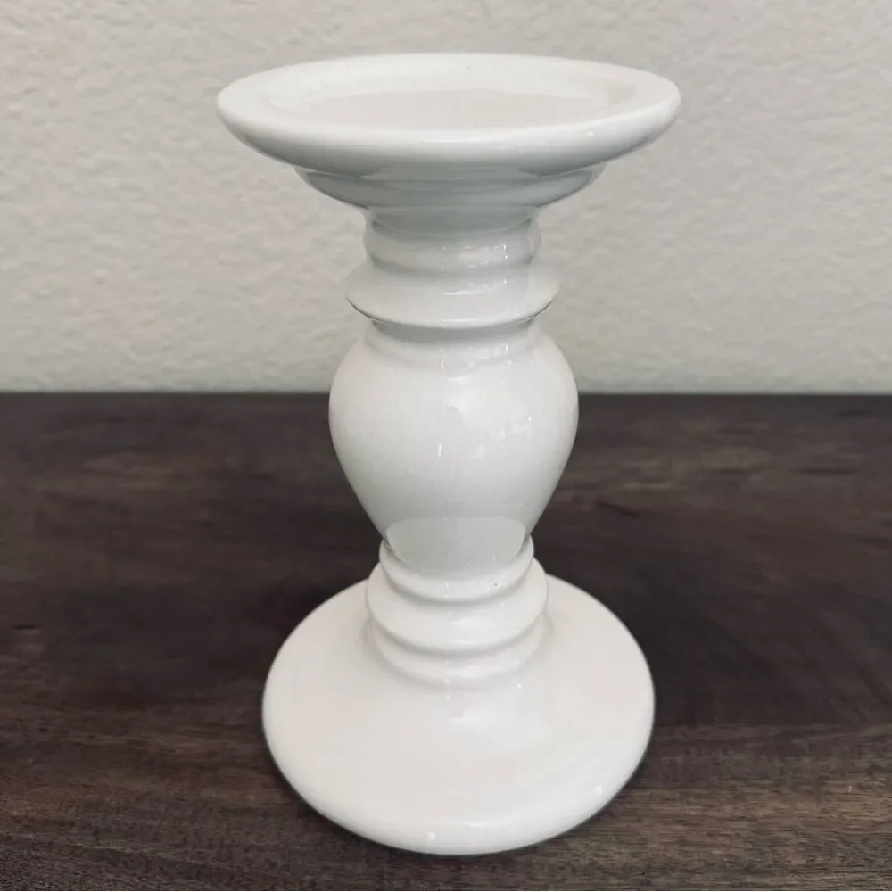 White Ceramic Pillar Candlestick Candle Holder Base